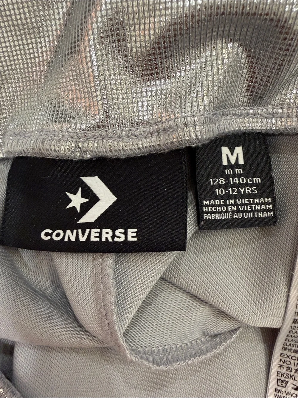 Converse Kids Silver Metallic Leggings Youth Medium 10/12 Shiny Stretch Pants